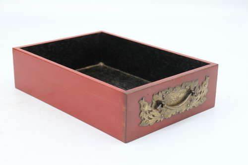 19th century Japanese red lacquer & bronze collectors cabinet C1880