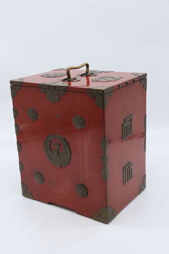 19th century Japanese red lacquer & bronze collectors cabinet C1880