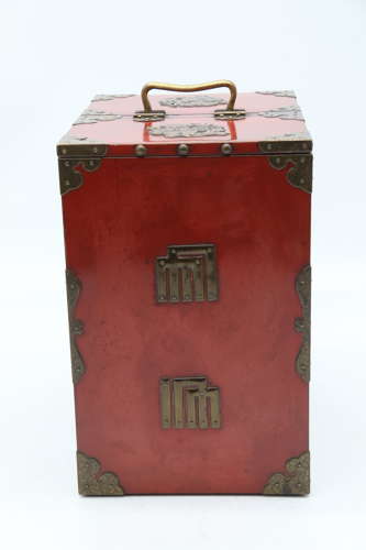 19th century Japanese red lacquer & bronze collectors cabinet C1880