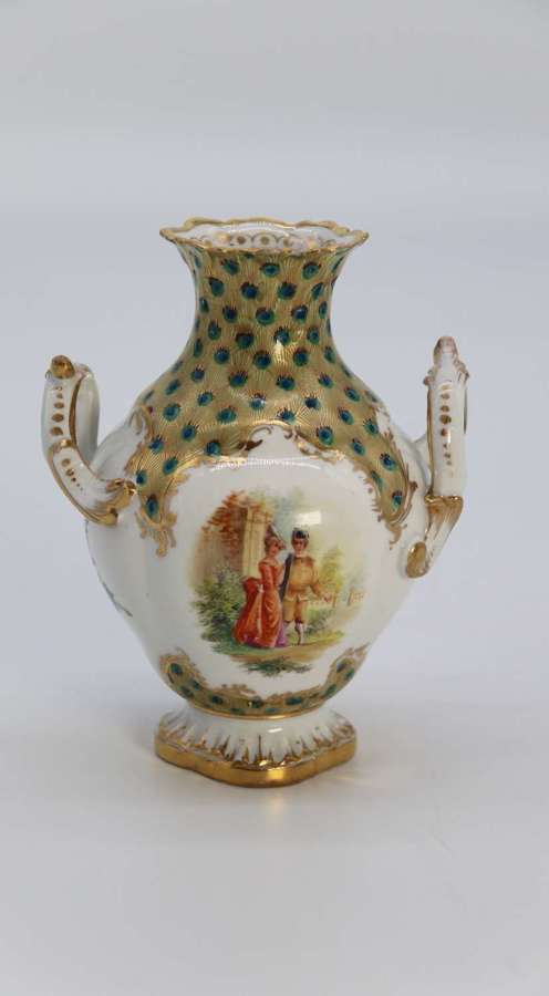 A Dresden hand painted Rococo revival vase circa 1900, German