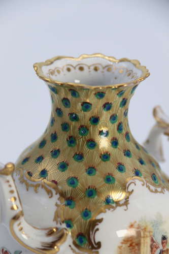 A Dresden hand painted Rococo revival vase circa 1900, German