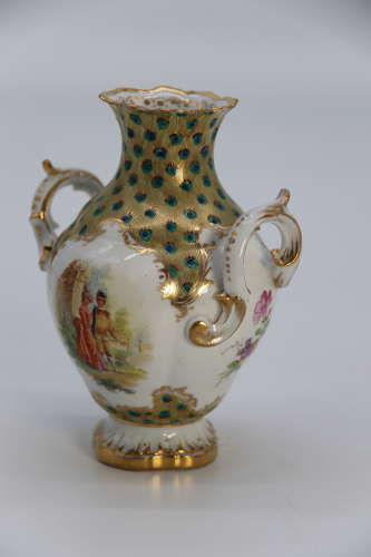 A Dresden hand painted Rococo revival vase circa 1900, German