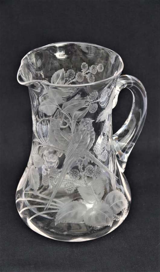 19th C English Stourbridge hand engraved jug attributed to W. Fritsche