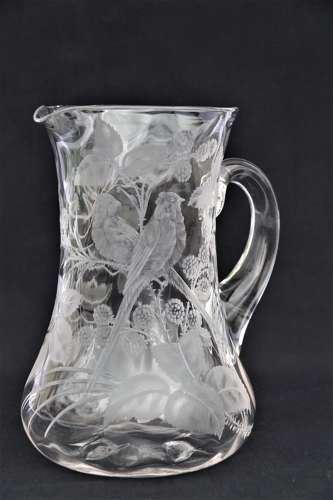 19th C English Stourbridge hand engraved jug attributed to W. Fritsche