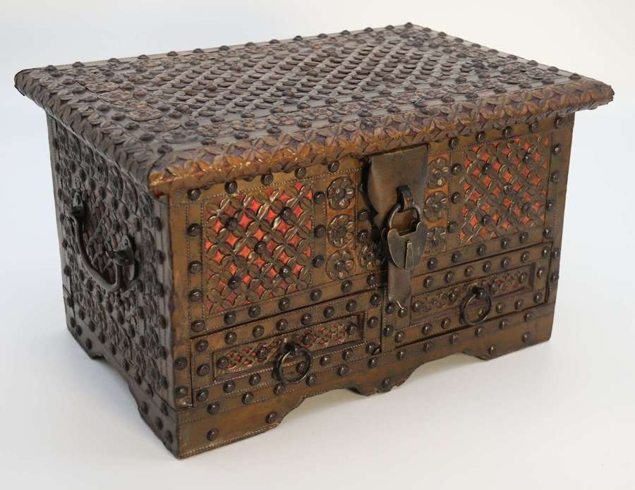 A brass and copper mounted chest or strongbox from Zanzibar circa 1900