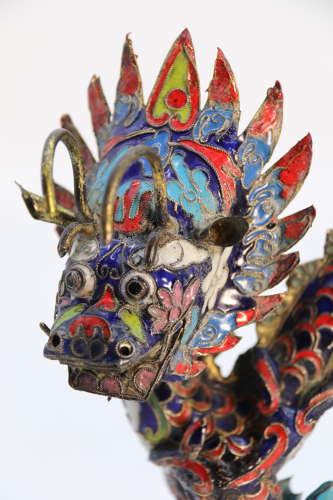 Early 20th century Chinese cloisonne sculpture of a dragon with pearl