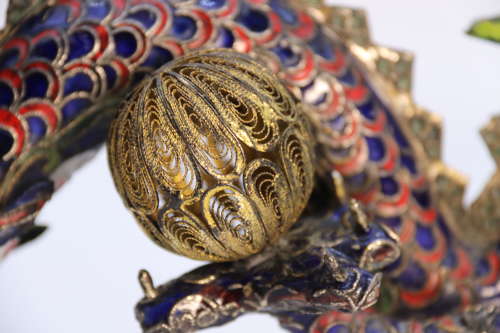 Early 20th century Chinese cloisonne sculpture of a dragon with pearl