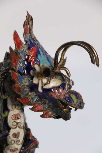 Early 20th century Chinese cloisonne sculpture of a dragon with pearl