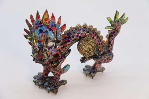 Early 20th century Chinese cloisonne sculpture of a dragon with pearl