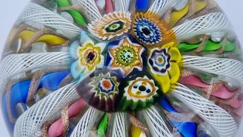 Italian Millefiori glass crown paperweight circa 1930