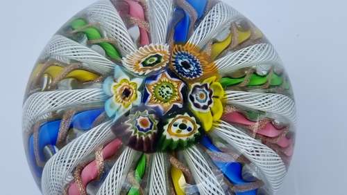 Italian Millefiori glass crown paperweight circa 1930