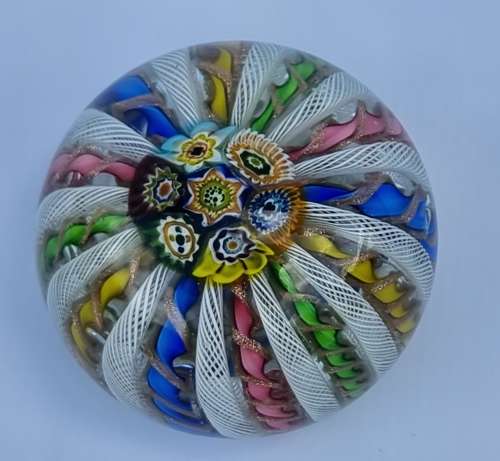 Italian Millefiori glass crown paperweight circa 1930