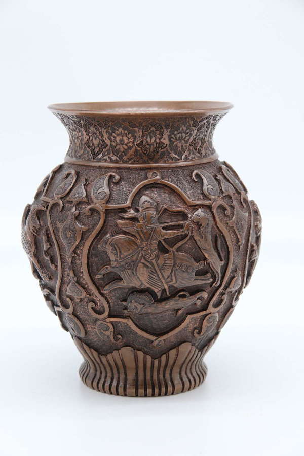 A fine Raj period Indian hand decorated copper vase, circa 1880