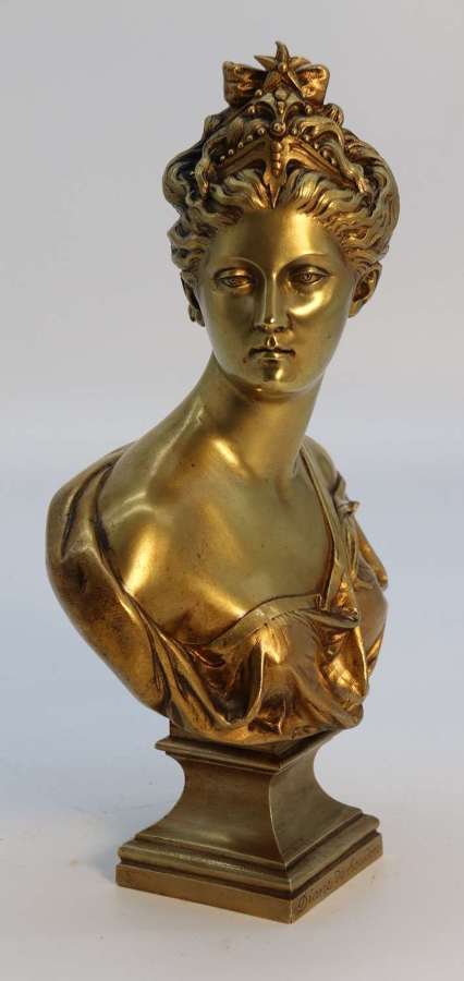 A 19th century gilt bronze bust of Diana the Huntress after J A Houdon