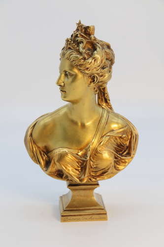 A 19th century gilt bronze bust of Diana the Huntress after J A Houdon