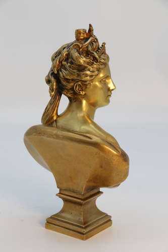 A 19th century gilt bronze bust of Diana the Huntress after J A Houdon