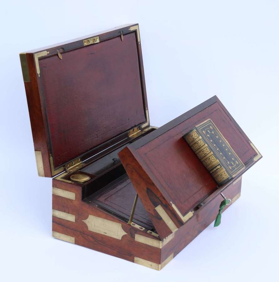 English 19th century rosewood campaign writing box circa 1825