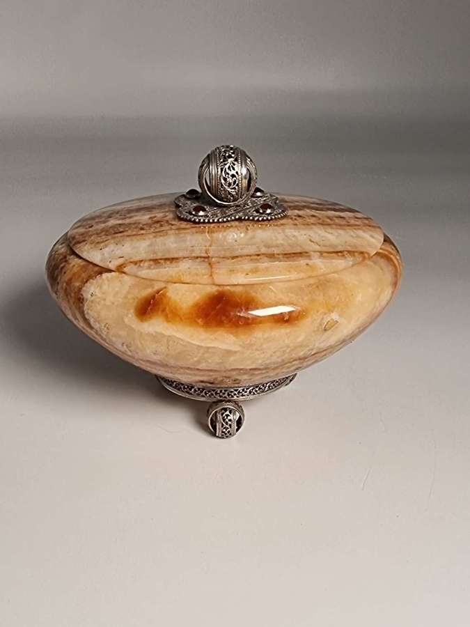 An Italian specimen marble silver mounted bowl and cover