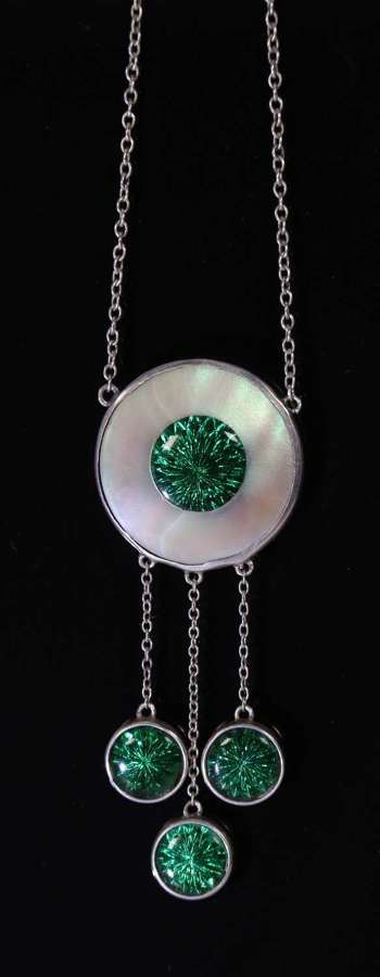 An Art Deco silver mother of pearl green enamel necklace circa 1920