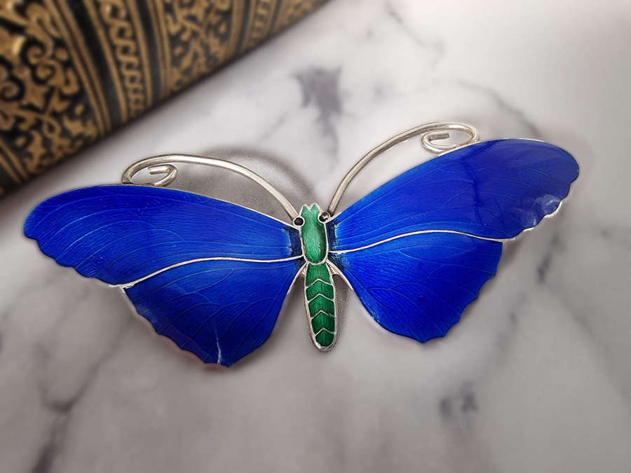 A 1930s hallmarked silver and enamelled butterfly brooch