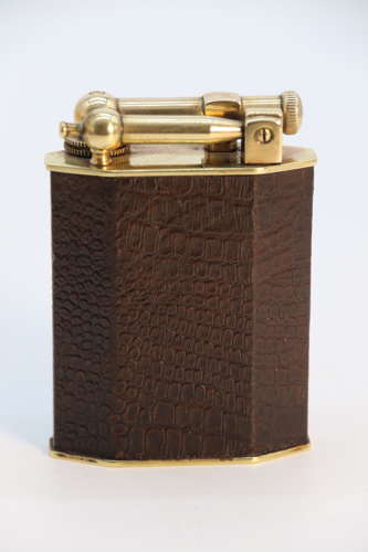 French brass and leather table lighter by Polaire of Paris circa 1920