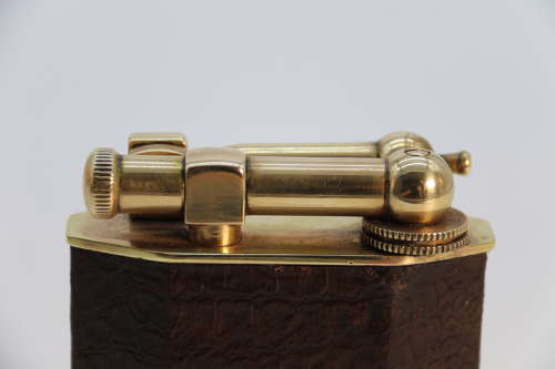 French brass and leather table lighter by Polaire of Paris circa 1920