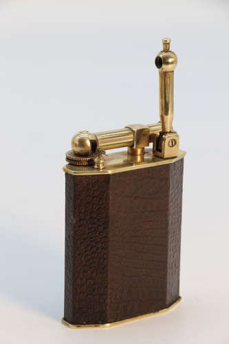 French brass and leather table lighter by Polaire of Paris circa 1920