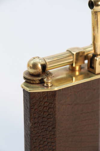French brass and leather table lighter by Polaire of Paris circa 1920