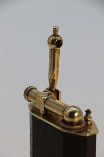 French brass and leather table lighter by Polaire of Paris circa 1920