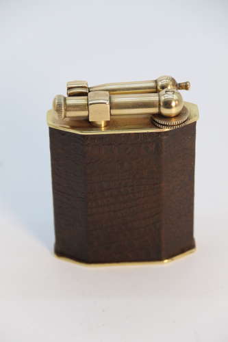 French brass and leather table lighter by Polaire of Paris circa 1920