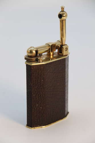 French brass and leather table lighter by Polaire of Paris circa 1920