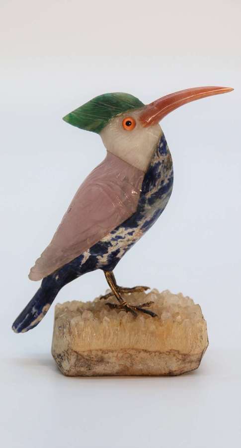 A very fine Italian carved hardstone sculpture of an exotic bird.