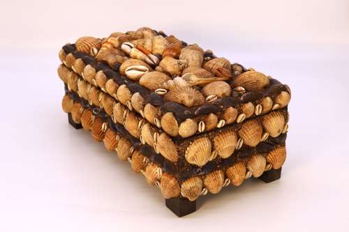A large early 20th century folk art shellwork box circa 1930