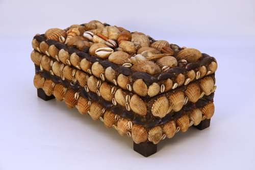A large early 20th century folk art shellwork box circa 1930