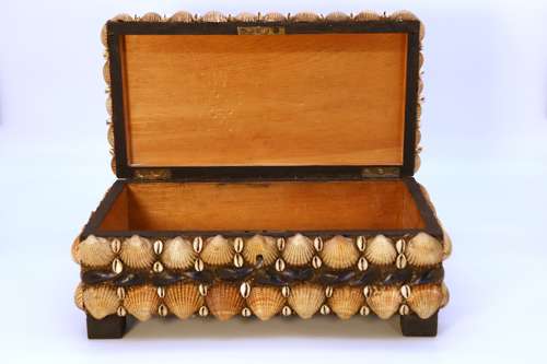 A large early 20th century folk art shellwork box circa 1930