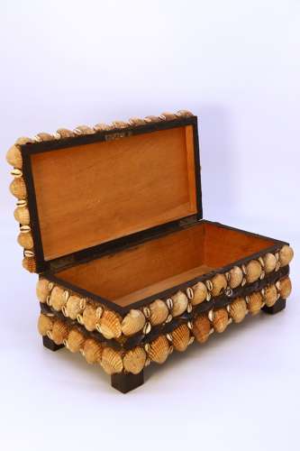 A large early 20th century folk art shellwork box circa 1930