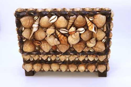 A large early 20th century folk art shellwork box circa 1930