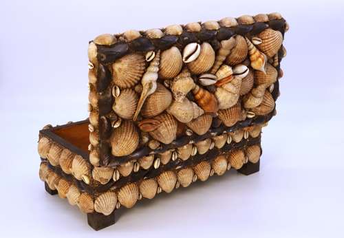A large early 20th century folk art shellwork box circa 1930