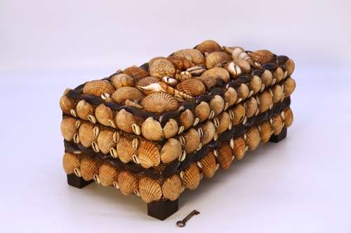 A large early 20th century folk art shellwork box circa 1930