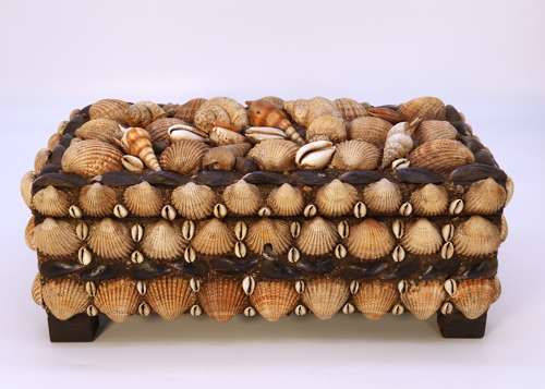 A large early 20th century folk art shellwork box circa 1930