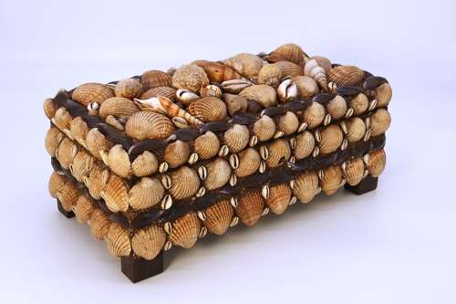 A large early 20th century folk art shellwork box circa 1930