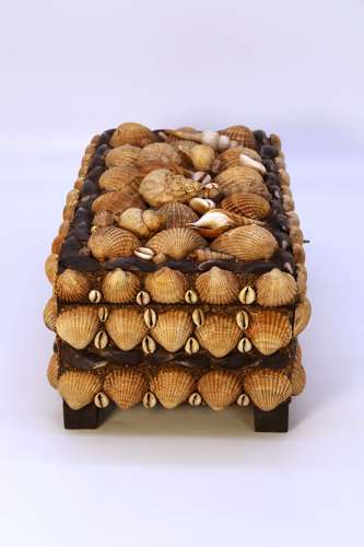 A large early 20th century folk art shellwork box circa 1930