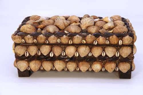 A large early 20th century folk art shellwork box circa 1930