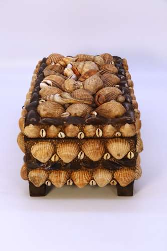 A large early 20th century folk art shellwork box circa 1930