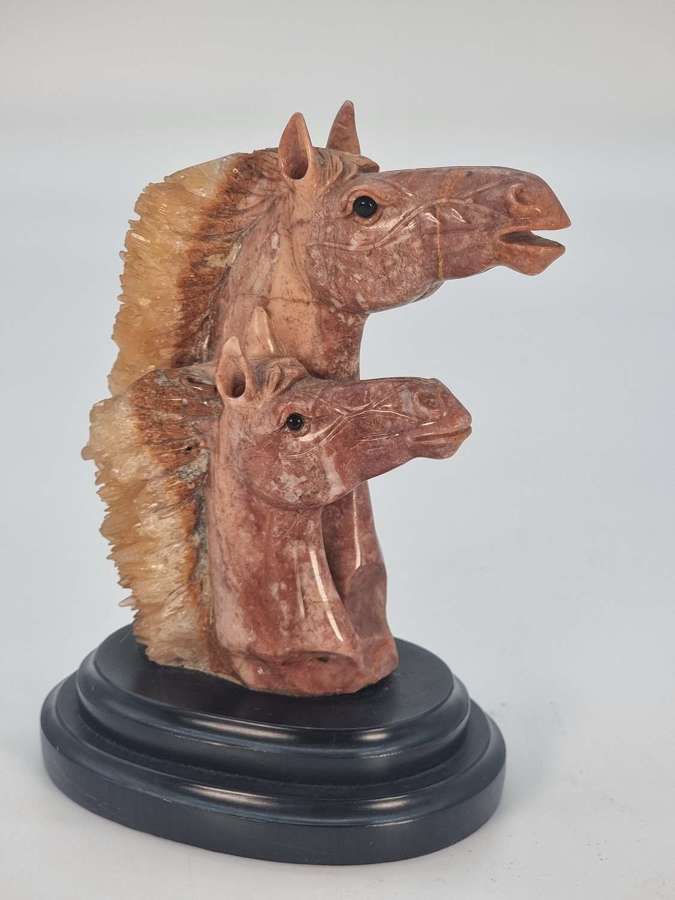Italian equestrian specimen marble study of a stallion and mare
