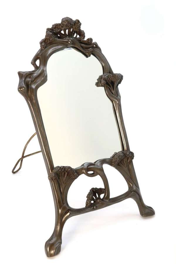 Art Nouveau French pewter freestanding table mirror circa 1890