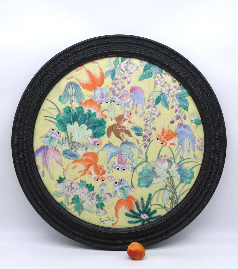 Chinese hand painted framed porcelain panel, Republican period C 1930