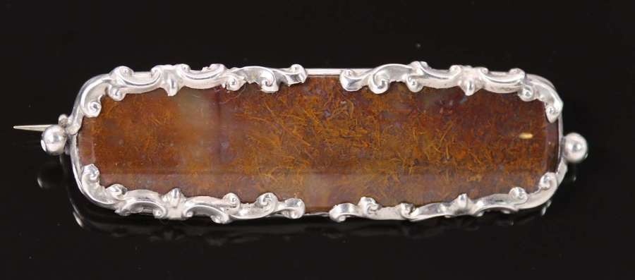 Antique Georgian period silver and moss agate brooch, English C 1800