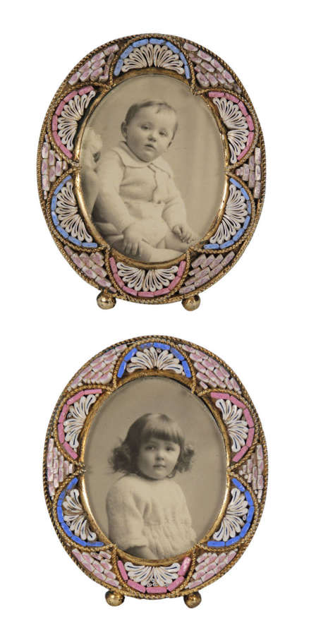 A pair of miniature Italian micro mosaic photo frames circa 1920