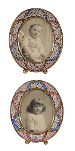 A pair of miniature Italian micro mosaic photo frames circa 1920